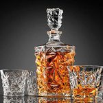 NVRA Italian Premium Luxury Crystal Clear 7 Pieces Decanter & Glass Set | 850 ml Diamond Decanter with 300ml 6pc Crystal Glasses | Whiskey, Scotch, Wine, Vodka, Tequila & Rum Glassware Set