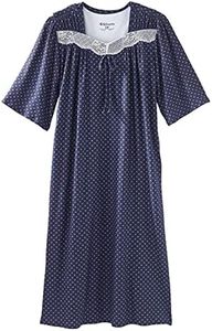 Silverts Women's Open Back Adaptive Lace Trim Nightgown - No Peek Hospital Gown, Adaptive Clothing for Seniors, Navy Bloom, Small