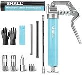 SHALL Mini Grease Gun, Small Grease Gun Kit (3.52OZ Capacity, 3000PSI) with 2PCS 4-Jaw couplers, Sharp Nozzle, Extension Adapter, 3OZ Cartridge Grease, Reinforced PVC Glove & Zerk Fitting Cleaner