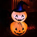 Sunnydaze 4-Foot Jack-O'-Lantern Duo with Witch Hat Inflatable Halloween Decoration - Fan Blower and LED Lights