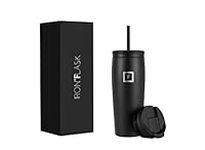 IRON °FLASK Nomad Tumbler - 2 Lids (Straw/Flip), Vacuum Insulated Stainless Steel Bottle, Double Walled, Drinking Cup, Thermos Coffee Travel Mug, Water - Midnight Black, 20 Oz