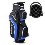 Tangkula Golf Cart Bag with 14 Way Top Dividers, Lightweight Golf Club Cart Bag with 9 Pockets, Cooler Bag, Umbrella Holder, Dual Strap & Rain Hood, Portable Golf Carry Bag for Men & Women (Blue) (Blue)