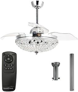 Parrot Uncle Ceiling Fans with Lights and Remote Modern Retractable Ceiling Fan for Bedroom Crystal Chandelier Ceiling Fans, 42 Inch, Chrome