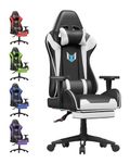 Racingreat Gaming Chair, Office Chair, Computer Chair, Sturdy PC Swivel Chair, Ergonomic Design with Cushion and Reclining Backrest (With Footrest, white)