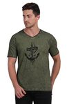 SelFusion Men's Regular Fit Soft Cotton V-Neck Chest Print T-Shirt (Olive Green_XXL)