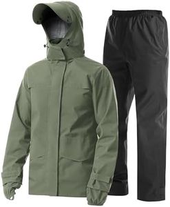iCreek Men's Rain Suit Waterproof Rain jacket Breathable Lightweight Raincoat with Hooded Rain Gear for Leisure, Outdoor（XL,Khaki）