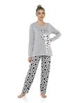 Daisy Dreamer Pyjama Set Women's Bear & Frenchie Cotton Jersey Pyjamas Lounge Wear Long Sleeve Grey PJs (Dalmation, S)