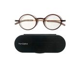 ThinOptics Manhattan Reading Glasses 2.50 Round Brown Frames With Milano Magnetic Case - Thin Lightweight Compact Readers 2.50 Strength