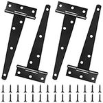 Changrongsheng 4 Pack 6 inch/150mm Heavy Duty T-Hinges Black Tee Strap Hinge Metal Door Shed Hinges Gate Hinge Tee Hinge with Screw for Wooden Door, Shed Doors, Barn, Garden Gate, Windows, Fence