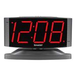 SHARP Home LED Digital Alarm Clock – Swivel Base - Outlet Powered, Simple Operation, Alarm, Snooze, Brightness Dimmer, Big Red Digit Display, Gun Metal Grey Case