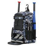 AI EN JIU Softball Bag, Baseball Bat Bag with Shoe Compartment for Youth Girls Adult, Lightweight , Backpack with Fence Hook for TBall Bat, Helmet(BlackCamouflage)