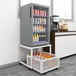 PUNCIA Fridge Stand with Storage and Wheels Rolling Mini Fridge Table for Coffee Portable Dorm Organizer Unit for Mini Refrigerator Fridge Cart with Drawer Basket for Home Office Appliance Platform