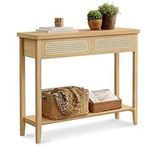 VASAGLE Console Table, Sofa Table, Narrow Entryway Table, Entry Table with 2 Drawers, Open Storage Shelf, Rounded Corners, for Living Room, Boho Style, Oak Beige ULNT016Y57