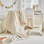 AIKASY The Ruffled Shabby Crib Bedding Set for Girls, Baby Quilted Comforter with Fitted Sheet, Bed Skirt, and Pillowcase.