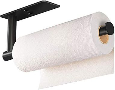 VAEHOLD Self Adhesive Paper Towel Holder Under Cabinet Mount, Wall Mount Paper Towel Roll Rack for Kitchen Cabinet, Bathroom, SUS304 Stainless Steel Black