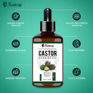 Kanzy Castor Oil 50ml – Cold Pressed for Eyelashes, Eyebrows & Hair Growth