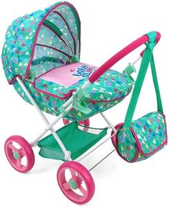 Baby Alive: Deluxe Classic Doll Pram - Green, Pink, Hearts - Accessory for Dolls Up to 18", Matching Shoulder Bag, Foldable, Storage, Kids Toy, Age 3+