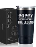 Poppy Gifts Coffee Travel Mug for Grandpa, Pappy Presents from Granddaughters and Grandsons for Christmas/Birthday/Fathers Day/Retirement, Stainless Steel Tumbler with Lid, 20oz/590ml - Poppy