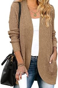 MEROKEETY Womens Long Sleeve Open Front Cardigans Chunky Knit Draped Sweaters Outwear, Khaki, Medium