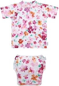babygoal Baby Girl Swimsuit 2-Piece for 12-36 Months Toddlers, Bathing Suit Swim Diaper with Match Top Short Sleeves for Swim Lessons and Beach-Floral,CJYT28L-B