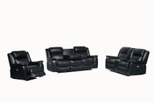 Emporium Furniture Electric Recliner Premium Leather 3 2 Seater Sofas Couches & Armchair reclining seats cup holders USB charging ports & wireless charging pad (Black, 3 + 2+ 1)