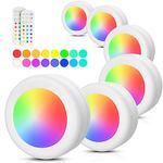 PURSNIC LED Puck Lights, RGB Wireless LED Closet Lights with Remote Control, Upgraded 16 Colours Changing Battery Operated LED Under Cabinet Lights, Brightness Adjustable Night Light with Timer, 6Pcs