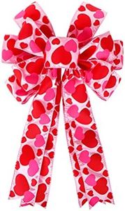 Valentine's Day Wreath Bow Large Red Heart Printed Valentine's Day Bow Gift Bow Tree Topper for Valentine's Day Wedding Mother's Day Front Door Indoor Outdoor Home Decoration