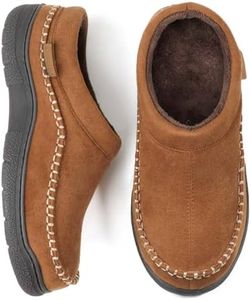 Zigzagger Men's Slip On Moccasin Slippers, Indoor/Outdoor Warm Fuzzy Comfy House Shoes, Fluffy Wide Loafer Slippers,Pumpkin, 10.5 D(M) US