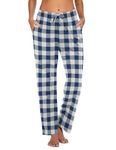 Ekouaer Women Pajama Pants Comfy Pj Bottom with Pockets Stretch Plaid Sleepwear Blue and White Plaid XX-Large