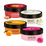 Body Butter Skin Care Set - Pack of 4 x 50ml Strawberry, Moringa, Satsuma & British Rose Body Moisturiser. Body Butter for Women with Topline Card. Great Birthday Gifts for Her, Mum Gifts