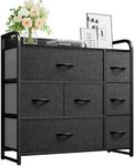 YITAHOME Fabric Dresser with 7 Drawers - Storage Tower with Large Capacity, Organizer Unit for Living Room - Sturdy Steel Frame, Easy Pull Fabric Bins & Wooden Top (Black/Grey)