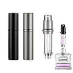 Perfume Travel Spray Bottle Atomizer - 2-Pack 5ML ANTOKX Atomizer Perfume Bottle, Scent Pump Case, Luxury Leakproof Refillable Perfume Spray Bottle for Women and Men (Black & Grey)