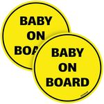 GEEKBEAR Baby on Board Car Sticker - Colorful, Reflective, Weather-Resistant - Circular 4.7 x 4.7 in (Yellow - 2 Pack)