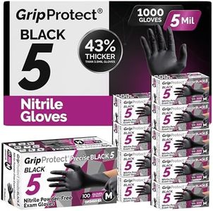 GripProtect Precise 5 Mil Black Nitrile Gloves – Chemical Resistant Nitrile Gloves with Textured Grip for Mechanics, Janitors & Food Prep – Medical Disposable Gloves, Medium Case of 1000, 10 bx of 100