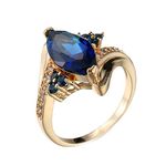 Lieson Plated Gold Rings Women, Engagement Ring for Women Vintage Marquise Shape Blue Cubic Zirconia Ring Size T 1/2