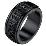 FaithHeart Nordic Rings for Man Boys Fidget Jewellery Spinning Viking Ring Black Stainless Steel Norse Mythology Gifts for Him Size Q