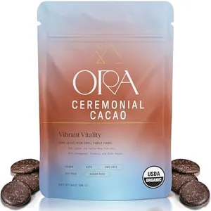 ORA Ceremonial Cacao - Vibrant Vitality - Organic 100% Cacao with Maca, Ashwagandha, Turmeric - Ethical - High Flavanol - Unsweetened - Heavy Metals Tested - 16oz