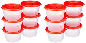 Amazon Brand - Solimo Nestable & Stackable Polypropylene Container Set, Round, 750 ml, Set of 12, Red