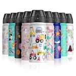 OLDLEY 550ml/18oz Kids Stainless Steel Insulated Water Bottle with Straw for School Reusable Metal Vacuum Small Flask Leakproof Keep Drinks Hot Cold for Boys Girls Toddlers Children (Car, 550ml)