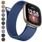 Strap compatible with Fitbit Versa 3 Straps/Versa 4 Strap/Fitbit Sense/Sense 2 Strap for Women Men, Breathable Stainless Steel Mesh Loop Wristband Replacement Metal Strap (Dark Blue,Large)