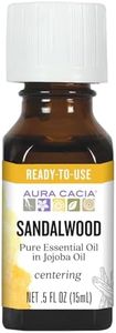 Aura Cacia Sandalwood Essential Oil in Jojoba Oil, 0.5 fl. oz., Woodsy, Balsamic-like Aroma For Skin Care & Centering