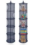 Libeder Mesh Hanging Storage Space Saver Bags Organizer,Foldable Storage Organizer 5 Compartments Toy Storage Basket for Kids Room Bathroom 2 Sets Navy Blue