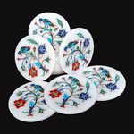 ArtEra Handcrafted Marble Coaster Set with semi-Precious Stone Inlay Work (6 Coasters and Holder, 4 inch)…