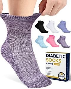 Pembrook Ankle Diabetic Socks for Women & Men | 6 Pairs | Wide Non Binding Socks Quarter Length | Edema Neuropathy Socks, Black/White/Purple/Sky Blue/Pink/Lavender - 6 Pack