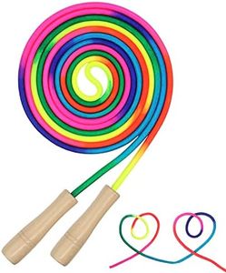 AUMCDIK 16 FT Double Dutch Jump Rope for Kids, Adjustable Long Skipping Rope with Wooden Handle, Multiplayer Team Rainbow Jumping Rope for Girls Boys Outdoor Fitness Rainbow