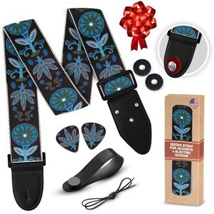 Art Tribute Guitar Strap For Acoustic Guitars, Electric Guitars and Bass Guitars, Adjustable Strap Includes 2 Strap Locks To Keep Your Guitar Safe & 2 Unique Picks and Pick Pocket
