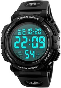 TONSHEN Homme Garçon Digital Sport Etanche Montre Plastique Lunette et Caoutchouc Bande LED Electronique Outdoor Tactique Militaire Quartz Montres Bracelet Grand Numérique - Grand Noir