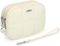 CLUCI Wristlet Wallet for Women Large Capacity 3 Zipper Purse with Credit Card Holder Nylon Quilted Clutch Purse for Women Beige