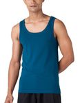 DAMENSCH Relaxed Fit Cotton Rich Blend Pinstripe Texture Anti- Bacterial Super Premium Solid Vest for Men- Placid Blue - XL