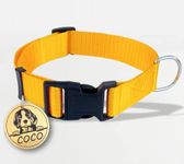 Kraftidy Dog Collar Belt with Name tag id Customized for Large Medium Small Dogs Neck Collar with Personalized Dog Name (Large, Yellow)